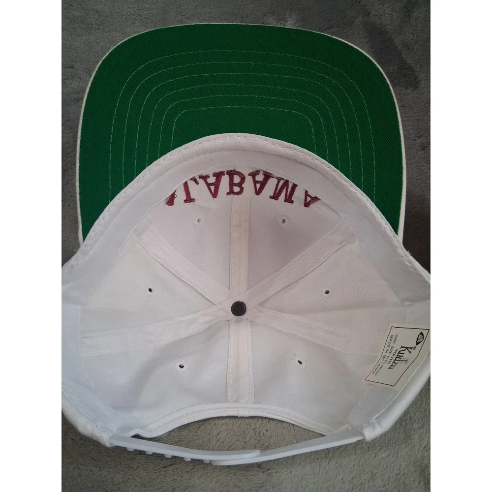 Vtg 80s 90s Alabama Crimson Tide Kudzu Snapback Hat Youth White Kelly Green Bill
